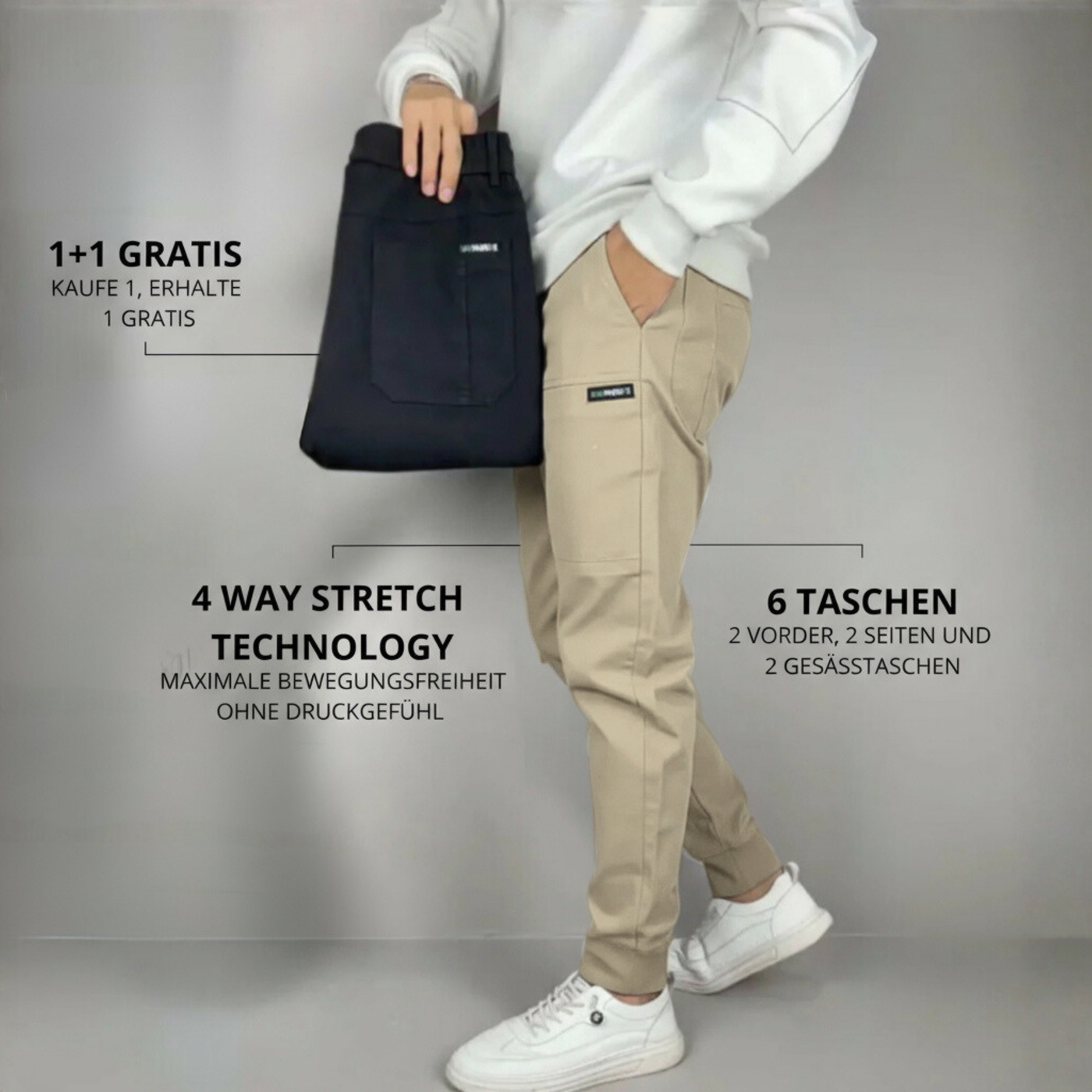 TOMMASO - PANTALON CARGO STRETCH PREMIUM