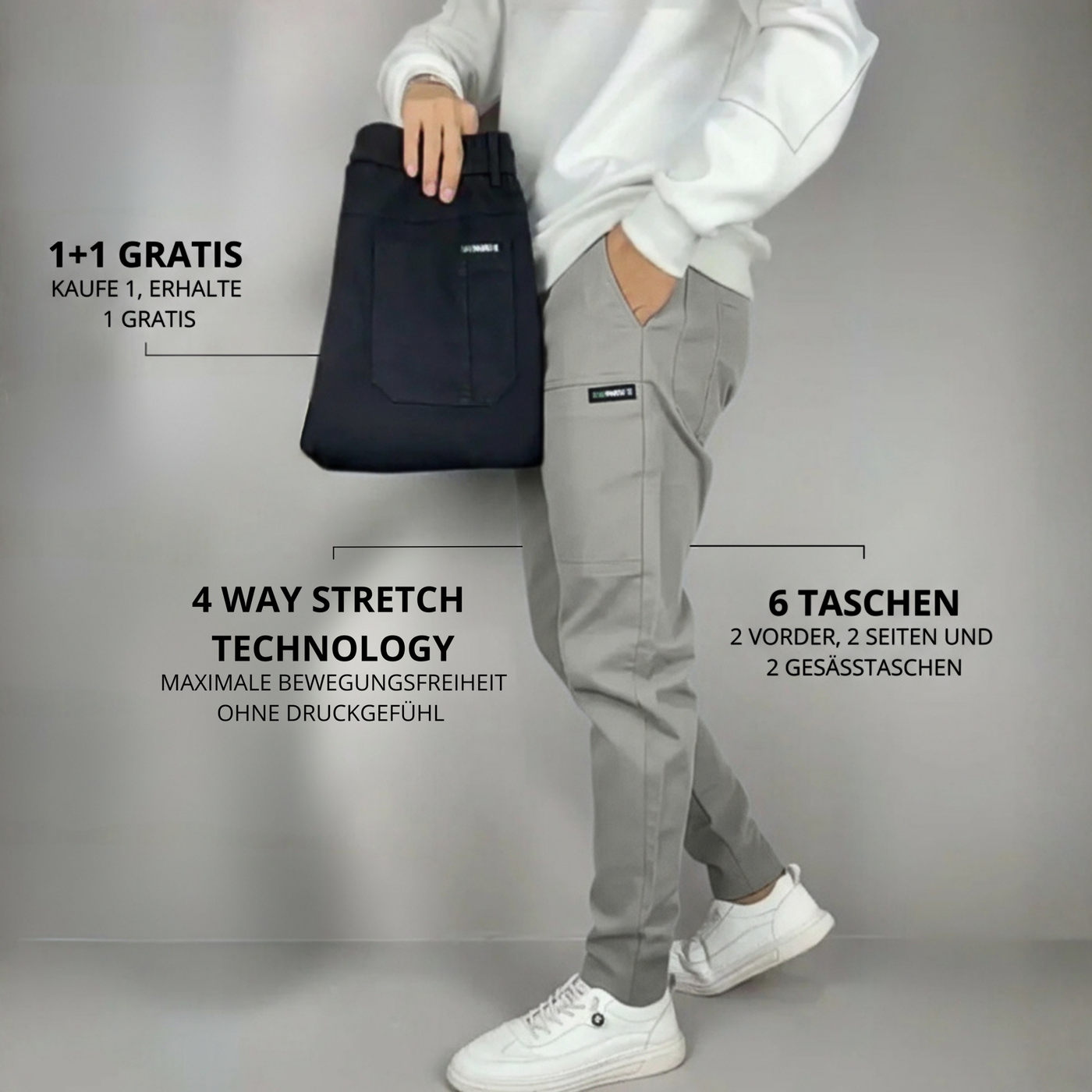 TOMMASO - PANTALON CARGO STRETCH PREMIUM